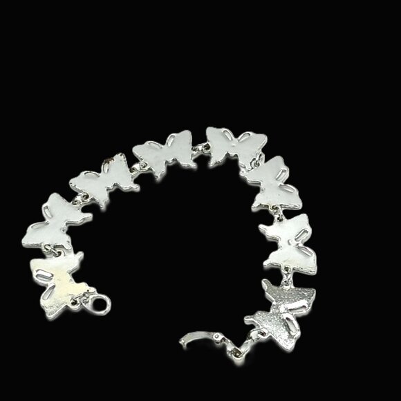 Vintage Abalone Butterfly Inlay Motif Silver-tone Delicate Link Bracelet - Picture 9 of 16